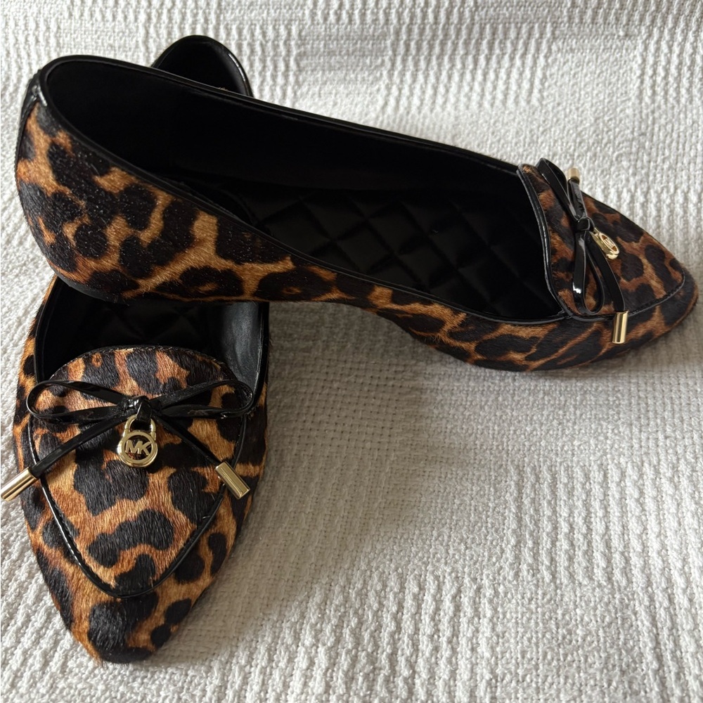 Michael Kors Animal Print Flats with Gold Accents